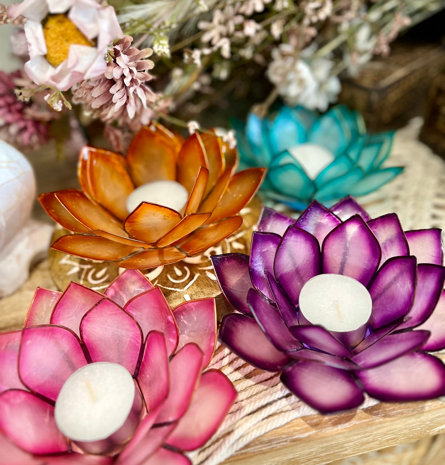 Lotus Flower Tea Light Holder Indigo Star Creations Boho Inspired