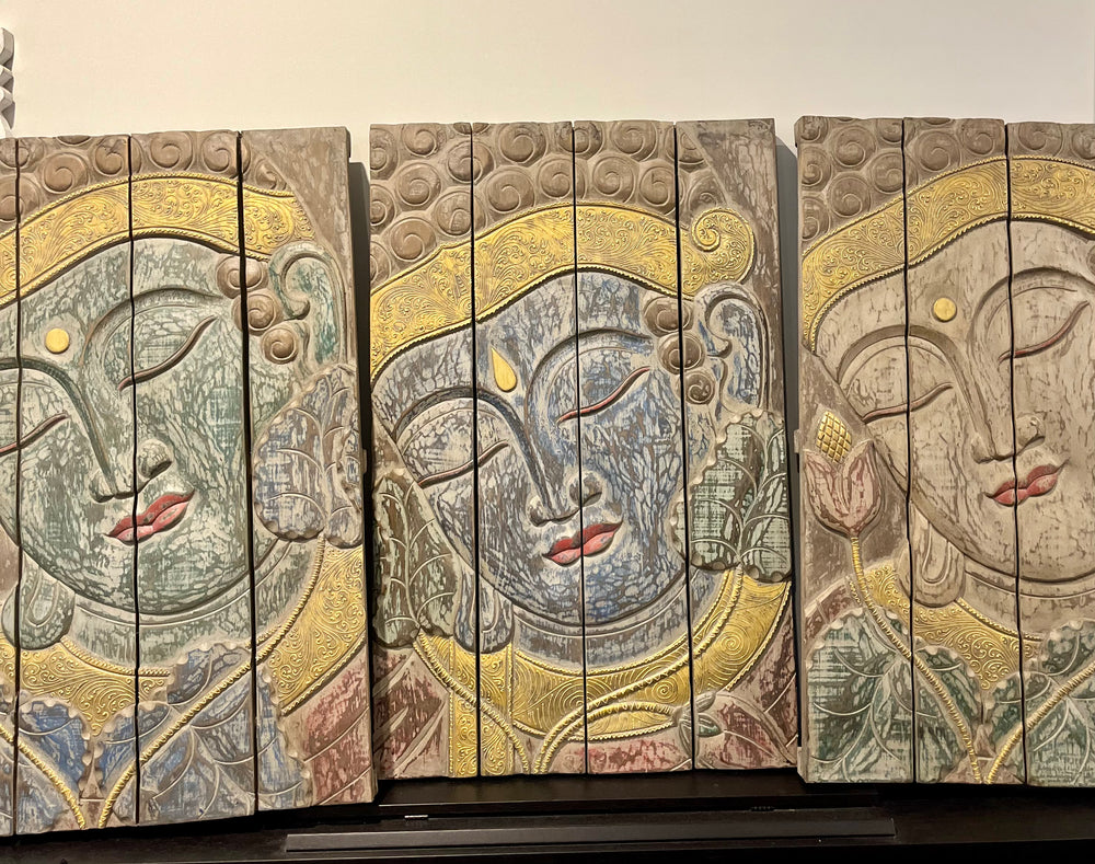 Four panel,Wooden Buddha picture