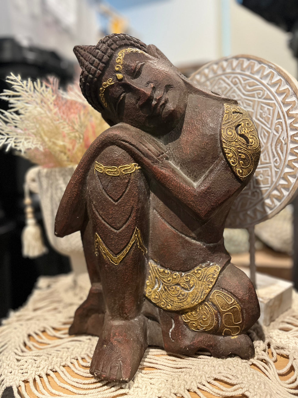 Carved Wooden Sitting Buddha