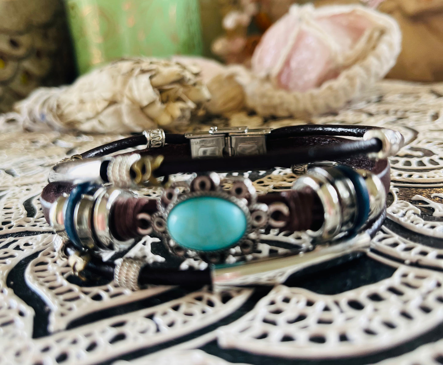 
                  
                    Boho style Faux leather and Beaded Bracelet
                  
                